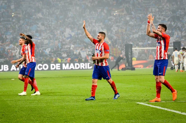 Lyon, Fransa - 16 Mayıs, 2018: Athletico Madrid oyuncular final Uefa Avrupa Ligi Groupama Stadyumu, Fransa Olimpik Marsilya karşı zafer kutluyor