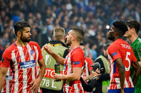 Lyon, Fransa - 16 Mayıs, 2018: Athletico Madrid oyuncular final Uefa Avrupa Ligi Groupama Stadyumu, Fransa Olimpik Marsilya karşı zafer kutluyor