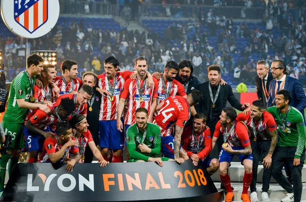 Ліон Франція Травня 2018 Athletico Мадриді Гравця Святкує Перемогу Фінал — стокове фото