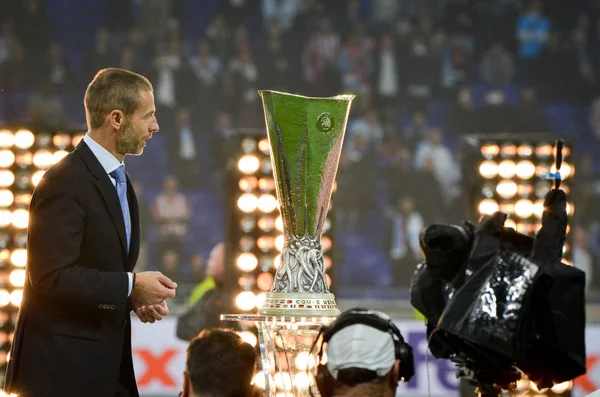 Lyon, Fransa - 16 Mayıs, 2018: Uefa Avrupa Ligi Kupası standları Groupama Stadyumu, Fransa kaideye yakın