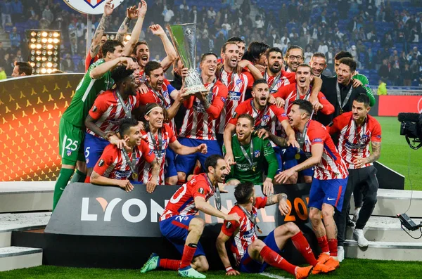 Lyon Francia Mayo 2018 Atlético Madrid Fernando Torres Celebran Con —  Fotos de Stock