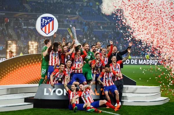 Lyon Francia Mayo 2018 Atlético Madrid Fernando Torres Celebran Con — Foto de Stock