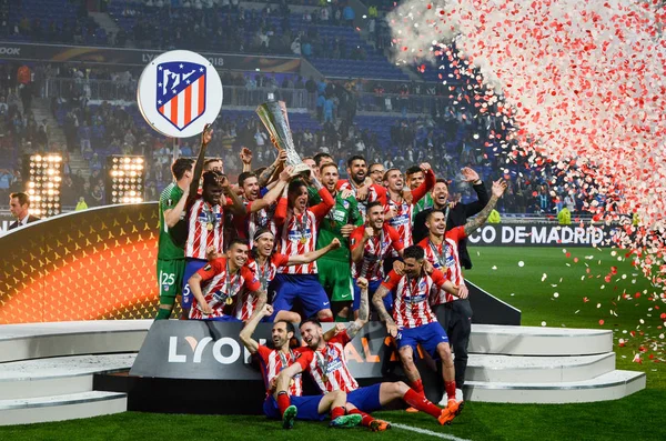 Lyon Francia Mayo 2018 Atlético Madrid Fernando Torres Celebran Con — Foto de Stock