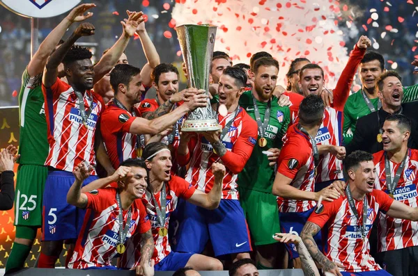 Lyon Francia Mayo 2018 Atlético Madrid Fernando Torres Celebran Con — Foto de Stock