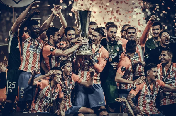 Lyon Francie Května 2018 Atletico Madrid Fernando Torres Slavnostním Ohňostrojem — Stock fotografie