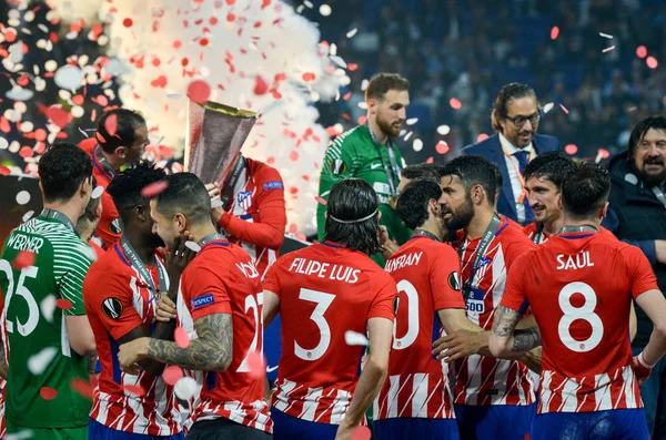 Lyon Francia Mayo 2018 Atlético Madrid Fernando Torres Celebran Con —  Fotos de Stock