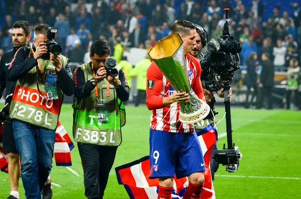 Lyon França Maio 2018 Fernando Torres Celebra Vitória Com Liga — Fotografia de Stock