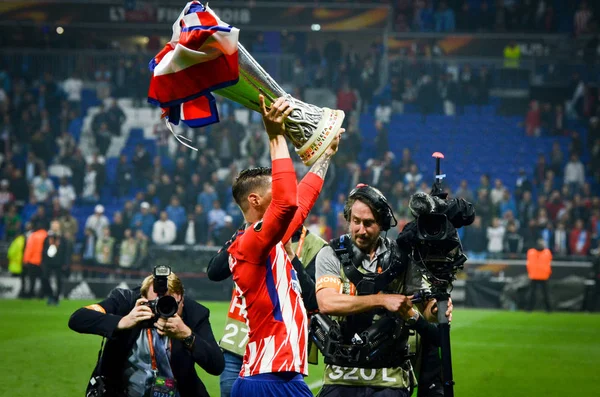 Lyon Francia Mayo 2018 Fernando Torres Celebra Victoria Con Uefa —  Fotos de Stock