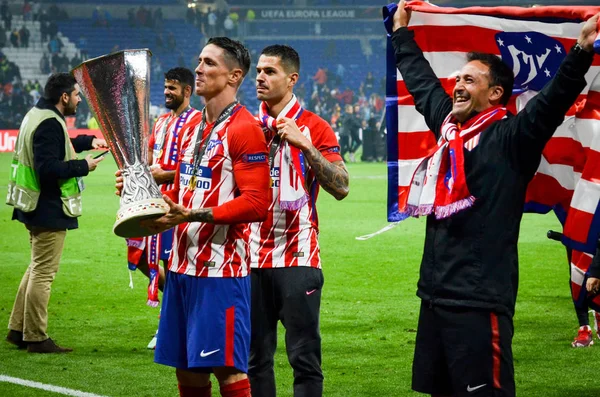 Lyon Francia Mayo 2018 Atlético Madrid Fernando Torres Celebran Victoria —  Fotos de Stock