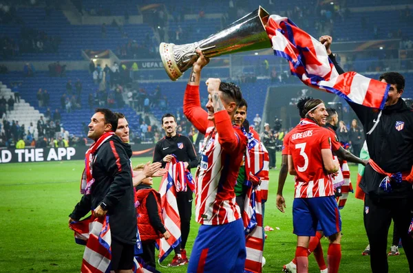 Lyon França Maio 2018 Atlético Madrid Fernando Torres Celebram Vitória — Fotografia de Stock