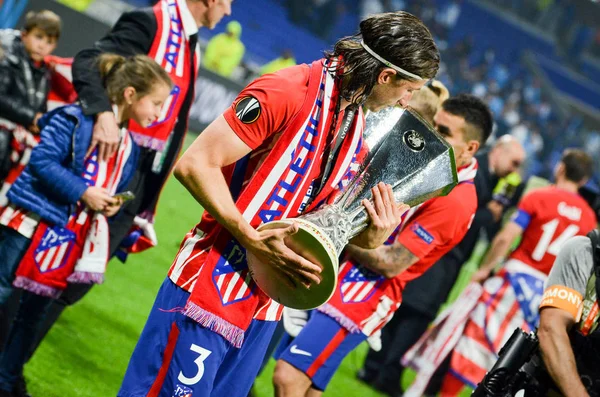 Lyon, Fransa - 16 Mayıs, 2018: Filipe Luis t zafer kutluyor — Stok fotoğraf
