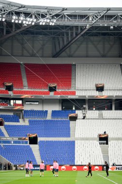Lyon, Fransa - 16 Mayıs, 2018: Lyon Stadyumu Olimpik Marsilya Groupama Stadyumu, Fransa Atletico Madrid rakip arasındaki final Uefa Avrupa Ligi maçı sırasında ayrıntılı