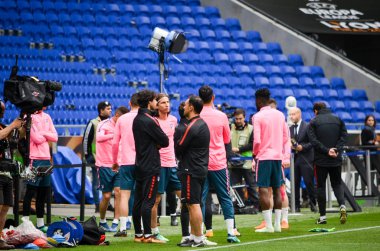 Lyon, Fransa - 16 Mayıs, 2018: eğitim futbolcular final Uefa Avrupa Ligi önce Atletico Madrid Maç Groupama Stadyumu, Fransa