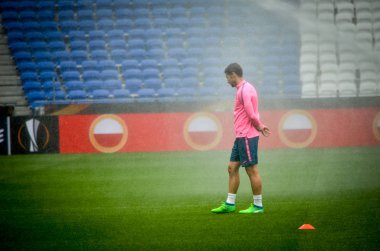 Lyon, Fransa - 16 Mayıs, 2018: eğitim futbolcular final Uefa Avrupa Ligi önce Atletico Madrid Maç Groupama Stadyumu, Fransa