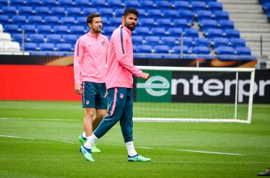 Lyon, Fransa - 16 Mayıs, 2018: eğitim futbolcular Atletico Madrid ve Diego Costa daha önce final Uefa Avrupa Ligi maç Groupama Stadyumu, Fransa