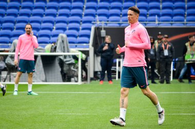Lyon, Fransa - 16 Mayıs, 2018: eğitim futbolcular Atletico Madrid ve Fernando Torres daha önce final Uefa Avrupa Ligi maç Groupama Stadyumu, Fransa