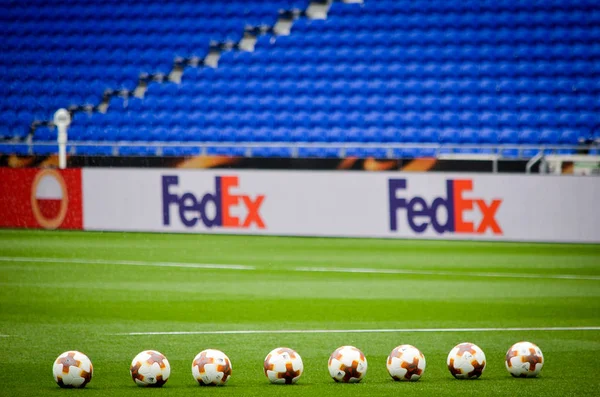 Lyon France May 2018 Balls Europa League Lie Row Lawn — Stock Photo, Image