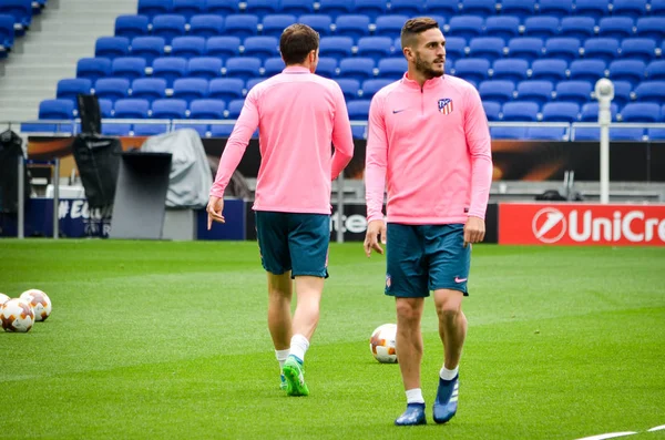 Lyon Francia Mayo 2018 Entrenamiento Futbolistas Del Atlético Madrid Antes —  Fotos de Stock