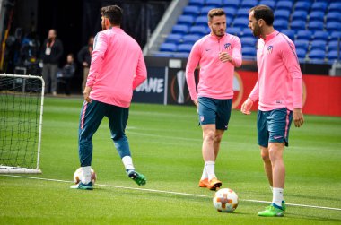 Lyon, Fransa - 16 Mayıs, 2018: eğitim futbolcular final Uefa Avrupa Ligi önce Atletico Madrid Maç Groupama Stadyumu, Fransa