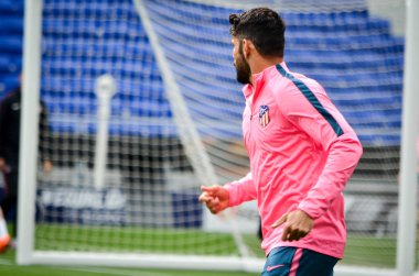 Lyon, Fransa - 16 Mayıs, 2018: eğitim futbolcular Atletico Madrid ve Diego Costa daha önce final Uefa Avrupa Ligi maç Groupama Stadyumu, Fransa