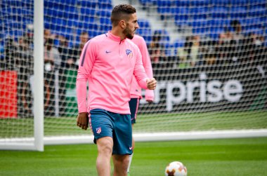 Lyon, Fransa - 16 Mayıs, 2018: eğitim futbolcular final Uefa Avrupa Ligi önce Atletico Madrid Maç Groupama Stadyumu, Fransa