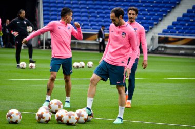 Lyon, Fransa - 16 Mayıs, 2018: eğitim futbolcular final Uefa Avrupa Ligi önce Atletico Madrid Maç Groupama Stadyumu, Fransa