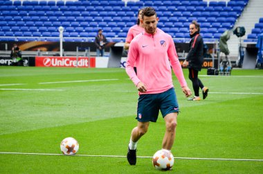 Lyon, Fransa - 16 Mayıs, 2018: eğitim futbolcular final Uefa Avrupa Ligi önce Atletico Madrid Maç Groupama Stadyumu, Fransa