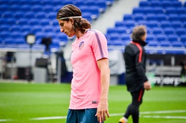Lyon, Fransa - 16 Mayıs, 2018: eğitim futbolcular final Uefa Avrupa Ligi önce Atletico Madrid Maç Groupama Stadyumu, Fransa