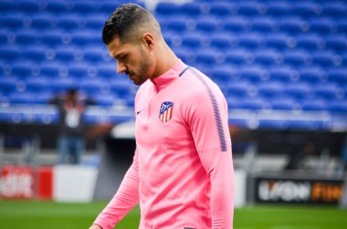 Lyon, Fransa - 16 Mayıs, 2018: eğitim futbolcular final Uefa Avrupa Ligi önce Atletico Madrid Maç Groupama Stadyumu, Fransa