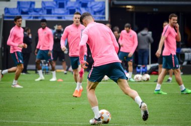 Lyon, Fransa - 16 Mayıs, 2018: eğitim futbolcular final Uefa Avrupa Ligi önce Atletico Madrid Maç Groupama Stadyumu, Fransa