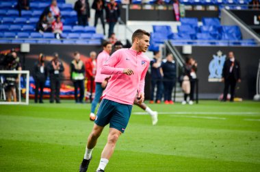 Lyon, Fransa - 16 Mayıs, 2018: eğitim futbolcular final Uefa Avrupa Ligi önce Atletico Madrid Maç Groupama Stadyumu, Fransa