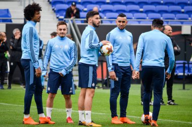 Lyon, Fransa - 16 Mayıs, 2018: futbol oyuncu Olimpik Marsilya eğitim daha önce final Uefa Avrupa Ligi maç Atletico Madrid vs arasında Olimpik Marsilya Groupama Stadyumu, Fransa