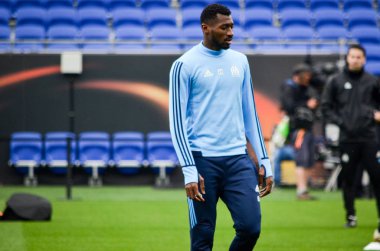 Lyon, Fransa - 16 Mayıs, 2018: Andre Zambo final Uefa Avrupa Ligi maçında Atletico Madrid vs arasında önce Groupama Stadyumu'nda Olimpik Marsilya eğitim Anguissa, Fransa