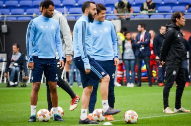 Lyon, Fransa - 16 Mayıs, 2018: futbol oyuncu Olimpik Marsilya eğitim daha önce final Uefa Avrupa Ligi maç Atletico Madrid vs arasında Olimpik Marsilya Groupama Stadyumu, Fransa