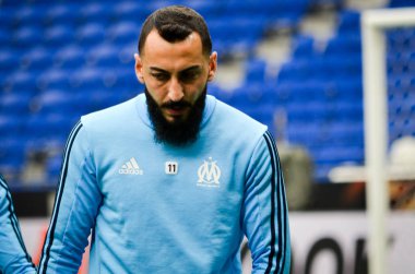 Lyon, Fransa - 16 Mayıs, 2018: Konstantinos final Uefa Avrupa Ligi maçında Atletico Madrid vs arasında önce Groupama Stadyumu'nda Olimpik Marsilya eğitim Mitroglou, Fransa
