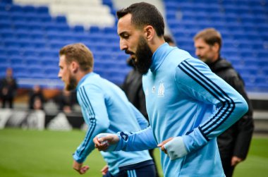 Lyon, Fransa - 16 Mayıs, 2018: Konstantinos final Uefa Avrupa Ligi maçında Atletico Madrid vs arasında önce Groupama Stadyumu'nda Olimpik Marsilya eğitim Mitroglou, Fransa