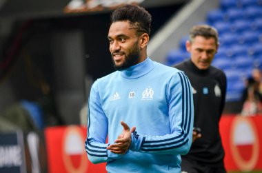 Lyon, Fransa - 16 Mayıs, 2018: Jordan final Uefa Avrupa Ligi maçında Atletico Madrid vs arasında önce Groupama Stadyumu'nda Olimpik Marsilya eğitim Amavi, Fransa