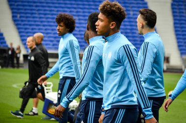 Lyon, Fransa - 16 Mayıs, 2018: futbol oyuncu Olimpik Marsilya eğitim daha önce final Uefa Avrupa Ligi maç Atletico Madrid vs arasında Olimpik Marsilya Groupama Stadyumu, Fransa