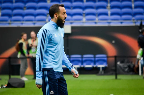 Lyon, Fransa - 16 Mayıs, 2018: Konstantinos final Uefa Avrupa Ligi maçında Atletico Madrid vs arasında önce Groupama Stadyumu'nda Olimpik Marsilya eğitim Mitroglou, Fransa