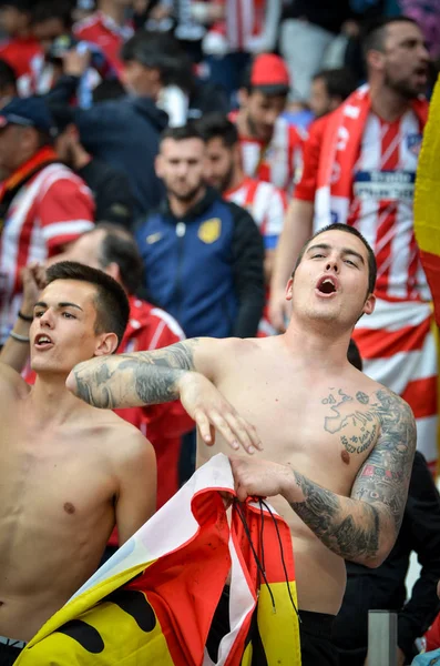 Lyon Francia Mayo 2018 Los Aficionados Del Atlético Madrid Las — Foto de Stock