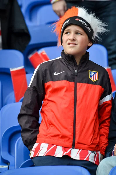 Lyon, Fransa - 16 Mayıs, 2018: Atletico Madrid taraftarları final Uefa Avrupa Ligi sırasında takım maç arada Atletico Madrid vs Groupama Stadyumu, Fransa Olimpik Marsilya standları destek
