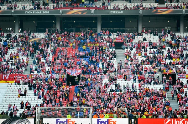 Lyon Frankrike Maj 2018 Atletico Madrid Fans Står Stöd Laget — Stockfoto