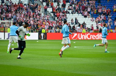 Lyon, Fransa - 16 Mayıs, 2018: futbol oyuncu Olimpik Marsilya eğitim daha önce final Uefa Avrupa Ligi maç Atletico Madrid vs arasında Olimpik Marsilya Groupama Stadyumu, Fransa