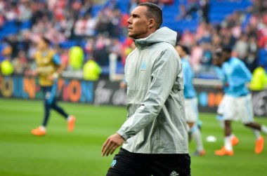 Lyon, Fransa - 16 Mayıs, 2018: futbol oyuncu Olimpik Marsilya eğitim daha önce final Uefa Avrupa Ligi maç Atletico Madrid vs arasında Olimpik Marsilya Groupama Stadyumu, Fransa