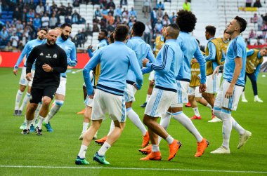 Lyon, Fransa - 16 Mayıs, 2018: futbol oyuncu Olimpik Marsilya eğitim daha önce final Uefa Avrupa Ligi maç Atletico Madrid vs arasında Olimpik Marsilya Groupama Stadyumu, Fransa