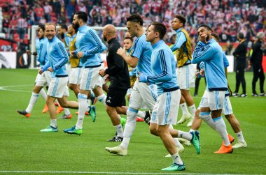 Lyon, Fransa - 16 Mayıs, 2018: futbol oyuncu Olimpik Marsilya eğitim daha önce final Uefa Avrupa Ligi maç Atletico Madrid vs arasında Olimpik Marsilya Groupama Stadyumu, Fransa