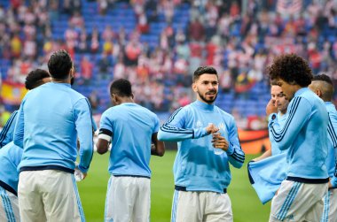 Lyon, Fransa - 16 Mayıs, 2018: futbol oyuncu Olimpik Marsilya eğitim daha önce final Uefa Avrupa Ligi maç Atletico Madrid vs arasında Olimpik Marsilya Groupama Stadyumu, Fransa