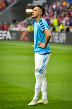 Lyon, Fransa - 16 Mayıs, 2018: futbol oyuncu Olimpik Marsilya eğitim daha önce final Uefa Avrupa Ligi maç Atletico Madrid vs arasında Olimpik Marsilya Groupama Stadyumu, Fransa