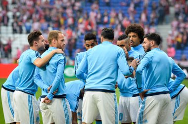 Lyon, Fransa - 16 Mayıs, 2018: futbol oyuncu Olimpik Marsilya eğitim daha önce final Uefa Avrupa Ligi maç Atletico Madrid vs arasında Olimpik Marsilya Groupama Stadyumu, Fransa