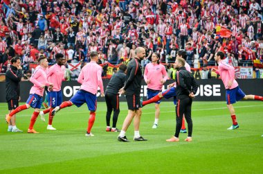 Lyon, Fransa - 16 Mayıs, 2018: eğitim futbolcular final Uefa Avrupa Ligi önce Atletico Madrid Maç Groupama Stadyumu, Fransa